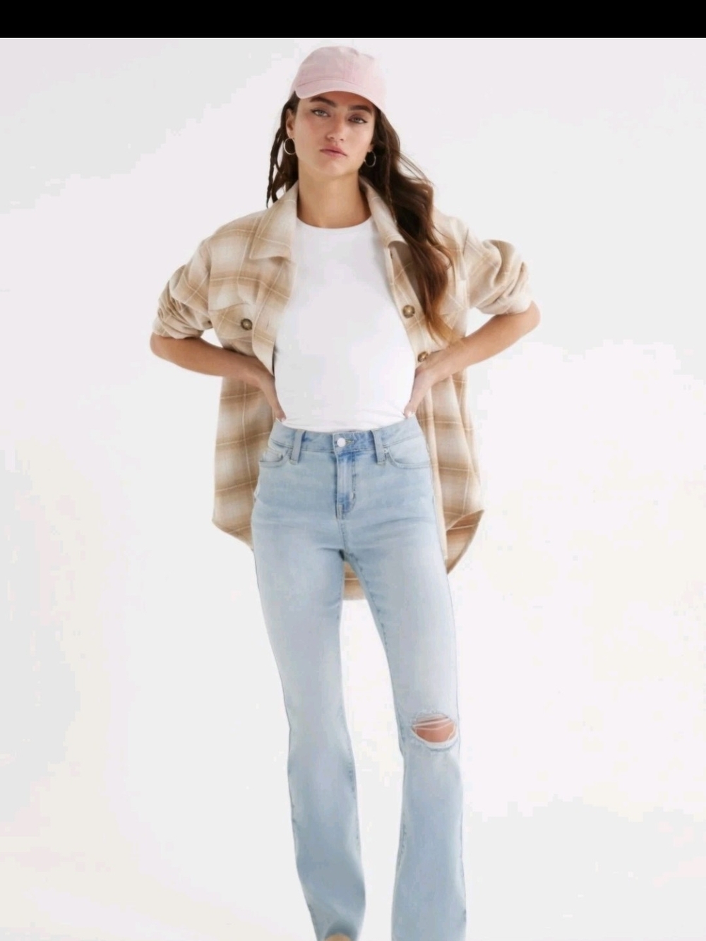 Time and Tru Beige Plaid Utility Shacket
